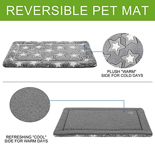 EMPSIGN Dog Crate Pad - Reversible Kennel Mat (Cool & Warm), Machine Washable, Cozy Star Pattern Sleeping Pad for Small Medium Large Dogs, All-Season Pet Bed, Suitable for 30"x20" Dog Crate, Grey