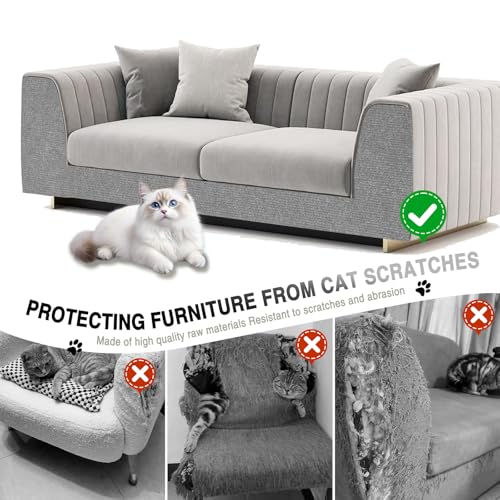 2Pack Total 78.7"x15.8" Cat Scratch Mat for Cat Couch Furniture and Wall Protector | Trimmable Self-Adhesive Carpet Climb Cat Scratcher for Covering Cat Tower and Replacement Pads (Light Grey)