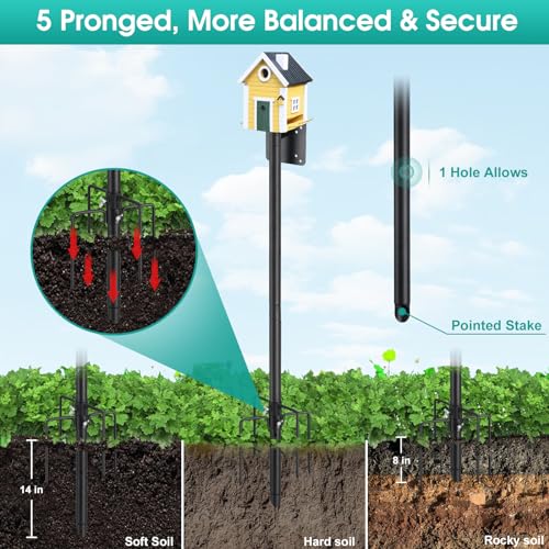 Bird House Pole,74 Inch Heavy Duty Bird Feeder Pole Mount Kit for Outdoors, 5-Prong Base, Splicing Adjustable Feeding Stand Station for Birds Watching,Weather Station (Birds House Not Included)
