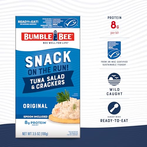Bumble Bee Snack On The Run! Protein Pack, 8g per Box - Original Tuna Salad with Crackers Kit - Ready to Eat Easy-Open Can - Wild Caught MSC-Certified Tuna (Pack of 12)