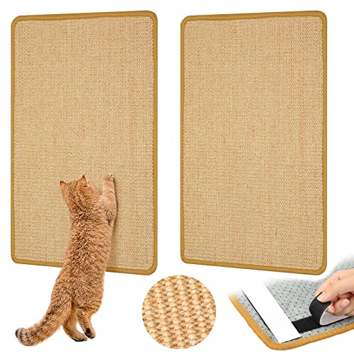 Carpet Cat Scratching Mat Sisal, 2 Packs Sisal Fabric Large 23.6" x 15.7" Scratching Pad for Indoor Cats with Adhesive Hook Loop Tape, Cat Scratching Rug Wall Scratchers for Indoor