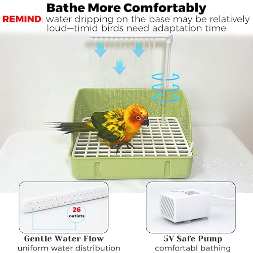 Automatic Parakeet Bird Bath with Pump, Large Bird Shower Fountain Indoor Bathtub with Running Water, Parrot Bath Tub Faucet for Pet Birds, African Grey, Cockatiel, Conure, Budgie, Lovebird