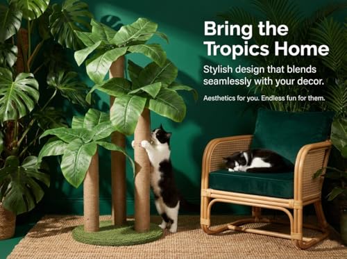 31.5Inch Cat Scratching Post,Cat Scratcher Tree with 3 Scratching Poles & 2 Interactive Dangling Balls,Cats Scratching Posts for Indoor Kitten & Adult Cats