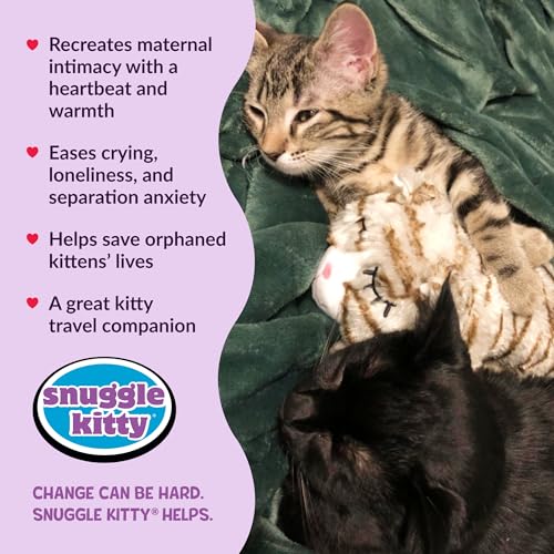 Snuggle Kitty Heartbeat Cat Toy for Kittens and Cats with Real-Feel Pulse and Heat Pack, Calming Sleep Aid for Cat Anxiety, New Kitten Essentials - Tan Tiger