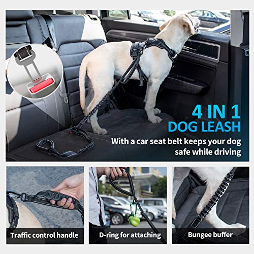 IOKHEIRA Multifunctional Tactical Dog Leash Heavy Duty,4-6 FT Strong Bungee Leash with Car Seatbelt, Shock Absorbing Dog Lead for Large, Medium Dogs