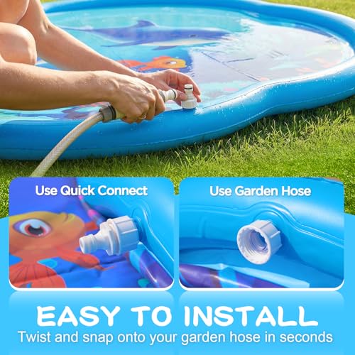 Splash Pad Sprinkler for Kids & Dog, 75" Round Sea World Splash Pad for Toddler 1-3, Thicken Outdoor Water Toy Play Mat for Children, Backyard