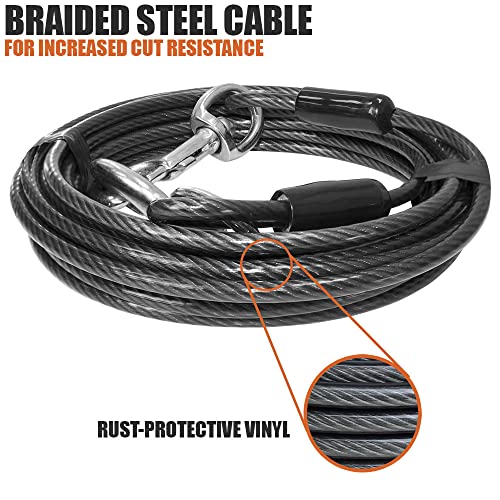 BV Dog Tie Out Cable 25 Feet - Heavy Duty Dog Lead Up to 250 Pounds - Reflective & Rust-Free with Quick Release Swivel Clips & 360° Rotating Clasp