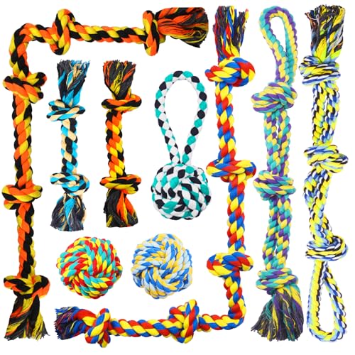 Speedy Panther 9 Pack Large Dog Rope Toys for Aggressive Chewers, 5 Knots Indestructible Chew Toy Kit for Medium Large Dogs, Puppy Teething Tug Toy