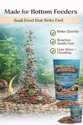 Ramshorn and Mystery Snail Complete Diet Aquarium Snail Food – Calcium-Enriched Sinking Pellets, Wafers & Granules.