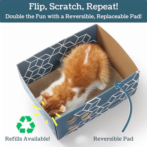 Extra Large Cardboard Cat Scratcher with Refillable Double-Sided Scratch Pad, No‑Mess Cat Scratching Box for Indoor Cats
