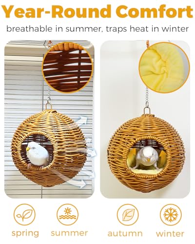 Chewproof Steel Frame Bird Nest for Cage, Washable Small Bird Bed Hammock Hideout Lay Eggs Parakeet Nest Sleep, Parakeet Warm Bed House Hut for Lovebird, Canary, Budgie