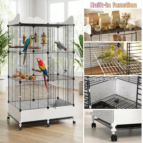 Encrypted Bird Cage Large Bird Cages 57-Inch, Top Storage Space, Bottom Splash Guard with Essential Bird Supplies – Durable & Spacious Aviary – Budgies & Cockatiels