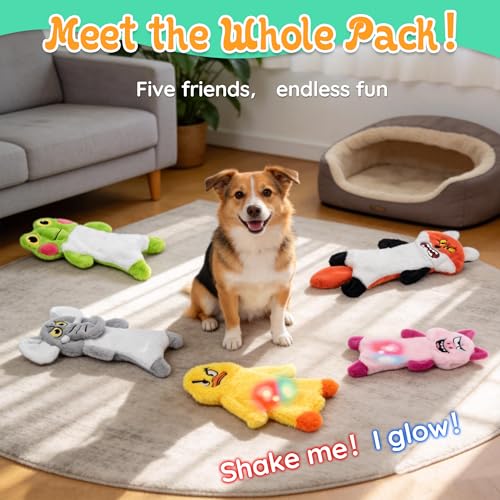 LECHONG No Stuffing Dog Toys to Keep Them Busy, 5pcs Dog Squeaky Toys for Small and Medium Dogs, Puppy Toys with Light, Interactive Dog Toys for