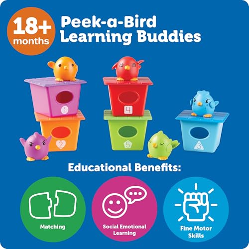 Learning Resources Peek-a-Bird Learning Buddies - 15 Pieces, Age 18 Months+ Toddler Activities, Preschool Toys, Educational Color Teaching