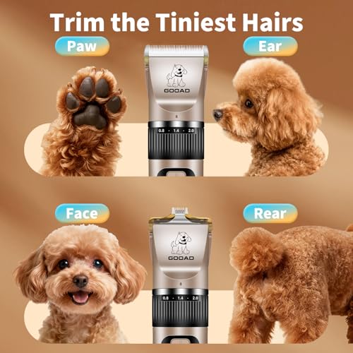 Dog Clippers for Grooming,Dog Grooming Kit for Heavy Thick Hair&Coats/Low Noise Rechargeable Cordless Hair Trimmer/Pet Shaver with Paw Trimmer for Small & Large Dogs Cats