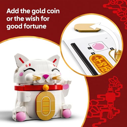 LEGO Lucky Cat Building Toy for Girls & Boys - Smiling Cat W/Waving Paw Function for Kids, Ages 9+ - Home Decor for Spring Festival & Chinese New Year Celebrations - Gift Idea for Birthdays - 40813