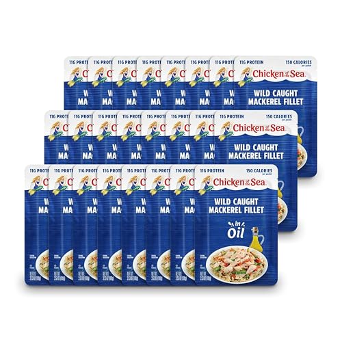 Chicken of the Sea Mackerel Fillet in Oil, 3.53 oz. Packets (Box of 24), Wild Caught Mackerel