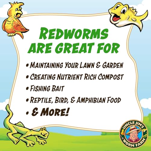 Uncle Jim's Worm Farm 250 Count Red Wiggler Composting Worms Mix for Garden Soil or Fishing | Starter Pack of Compost Worms Improves Soil Structure and Quality for Healthier Gardens