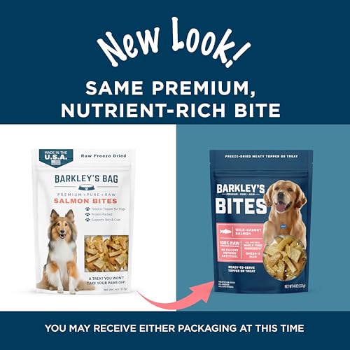 Barkley’s Bag Salmon Bites, Freeze Dried Dog Treats and Food Topper, Made with Wild-Caught Salmon, Bite-Sized Whole Pieces for Training Rewards, for