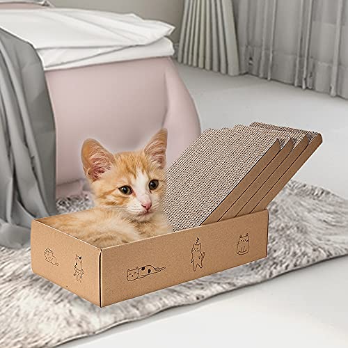 4 Packs in 1 Cat Scratch Pad with Box, Cat Scratcher Cardboard,Reversible,Durable Recyclable Cardboard, Suitable for Cats to Rest, Grind Claws and Play with Scratch Box