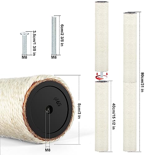 4 PCS M8 Cat Scratching Post Replacement, 15.7 x 3.1 Inch Sisal Pole Cat Tree Replacement Post with Screws, Refill Scratcher Posts for Indoor Kitten Tree Tower Spare Cat Furniture Protector