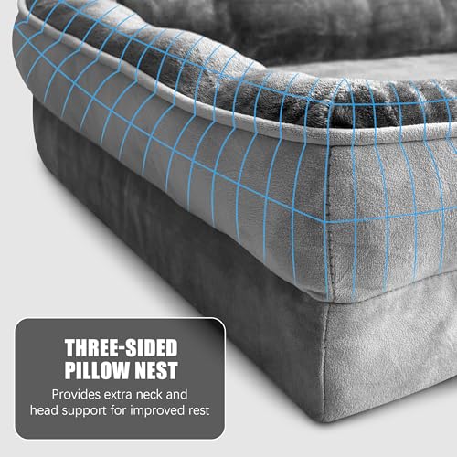 Orthopedic Dog Bed with Sides - Dog Sofa Beds for Medium Dogs, Supportive Foam Pet Couch Bed with Washable Removable Cover, Waterproof Lining and Non-Slip Bottom, Grey - M