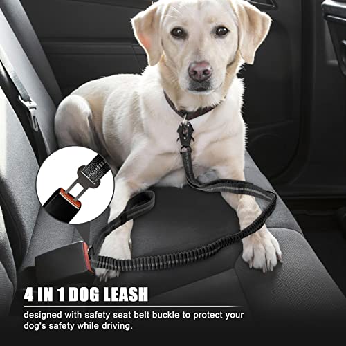Raipult Tactical Dog Leash Heavy Duty, 4-6FT Shock Absorbing Bungee Leash with Quick Release Clip& 2 Handles, No Pull Waking Lead with Car Seatbelt