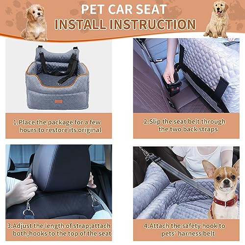 Dog Car Seat - Memory Foam Dog Booster Seat for Small Dogs Up to 25lbs-Elevated Pet Car Seat with Storage Pockets and Dog Seat Belt-Soft Pet Travel Bed for Front & Back Seats-Removable Washable-Grey