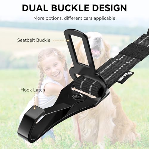 Pawaboo 2Pack Dog Seatbelt for Car,3-in-1 Dog Car Seat Belt Bungee,Shockproof Dogs Tether for Cars with Buckle&Hook Latch, Adjustable Reflective Dogs