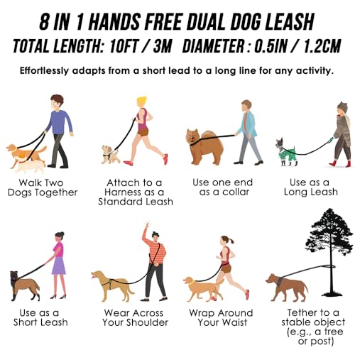 Lukovee Hands Free Dog Leash, 10FT Adjustable Training Lead 1/2 Inch Nylon Heavy Duty Lead No Pull for Large Medium Dogs, Tangle Free Reflective