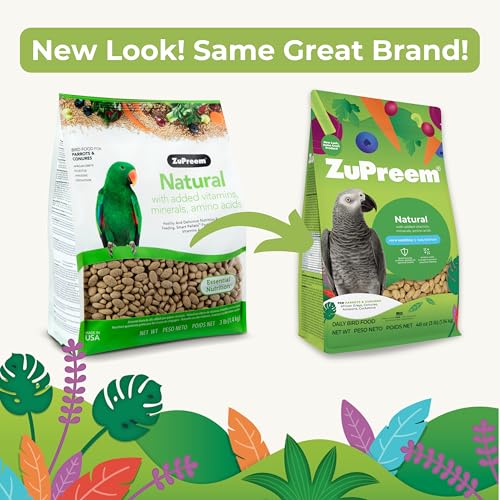 ZuPreem Natural Bird Food Pellets for Parrots & Conures, 3 lb (Pack of 2) - Daily Nutrition, Made in USA for Caiques, African Greys, Senegals, s, Eclectus