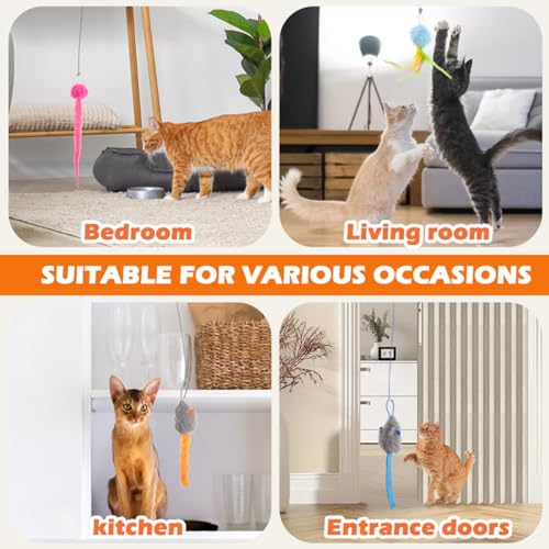 Interactive Cat Toy, Flapping Bird & Rotating Feather Teaser for Indoor Cats, Hanging Doorway Cat Toys with Fishing Pole for Exercise, Boredom Relief & Fun Games