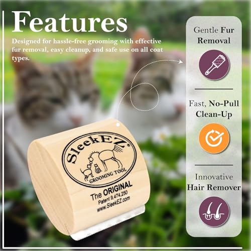 SleekEZ Cat Brush for Shedding & Cat Brushes for Indoor Cats | Pet Brush for Cats | Grooming Tool | Works for Short & Long Haired Pets | Great for All Fur Types | Made in USA | 1 pack | 2.5 inch