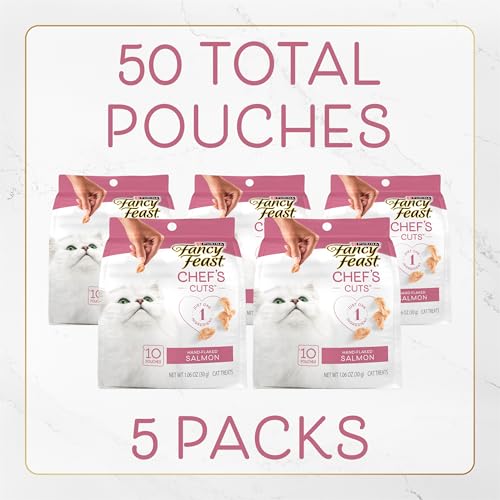 Purina Fancy Feast Purely Hand-Flaked Salmon Cat Treats, Real Fish, Tender Texture, 10 Count Pouch