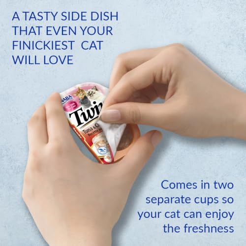 INABA Twins for Cats, Shredded Chicken & Broth Gelée Side Dish/Topper Cups with Green Tea Extract, 1.23 Ounces per Serving, 16 Servings, Chicken