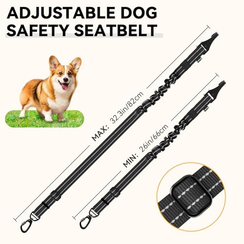 Pawaboo 2Pack Dog Seatbelt for Car,3-in-1 Dog Car Seat Belt Bungee,Shockproof Dogs Tether for Cars with Buckle&Hook Latch, Adjustable Reflective Dogs