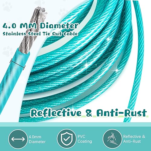 Snagle Paw Tie Out Cable for Dogs, 50FT Dog Leads for Yard Chew Proof, Heavy Duty Leash for Large Dogs Up to 125lbs, Sturdy Dog Runner for Yard or