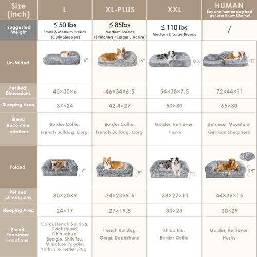 EHEYCIGA Foldable Human Dog Bed, 72"x44"x11" Orthopedic Memory Foam Human Sized Dog Bed, Waterproof Pet Bed for People, Faux Fur Pet Couch for Adult with Non-Slip Bottom, Grey