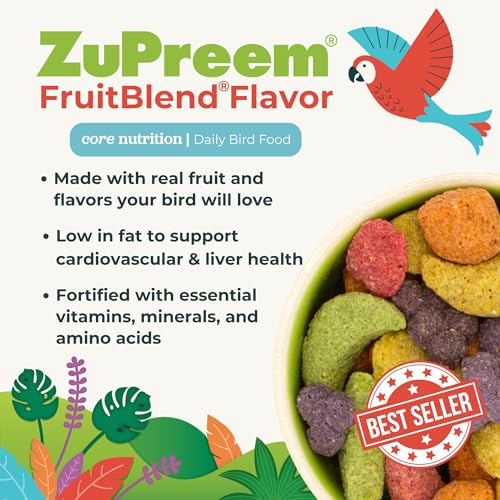 ZuPreem FruitBlend Bird Pellets, Daily Bird Food for , Cockatoo, Macaw, Core Nutrition for Large Birds, Made in USA, Pellets for Large Birds, Macaw Food (L, 3.5 lbs)