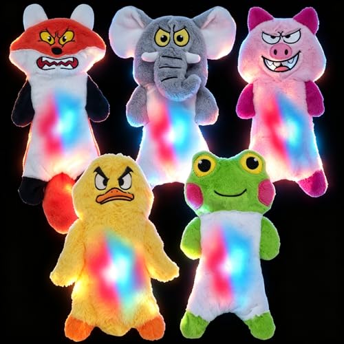 LECHONG No Stuffing Dog Toys to Keep Them Busy, 5pcs Dog Squeaky Toys for Small and Medium Dogs, Puppy Toys with Light, Interactive Dog Toys for