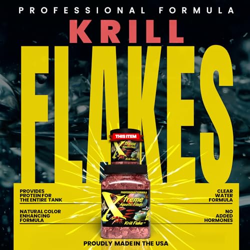 Xtreme Krill Flakes - Premium Max Protein Freshwater Fish Food with 100% Krill and Shrimp, & Vitamins for Optimal Immune and Digestive Health, Boosts Color & Energy – USA Farm Grown (1oz)