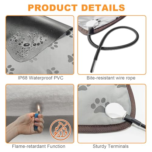Bestio Large Dog Heating Pad,34x21 in Heated Dog Bed with Constant Heat & Auto Modes，MET&UL Certified Pet Heating Pad with Soothing Warmth,Chew-Resistant Cord,Waterproof Washable Cover-Gray