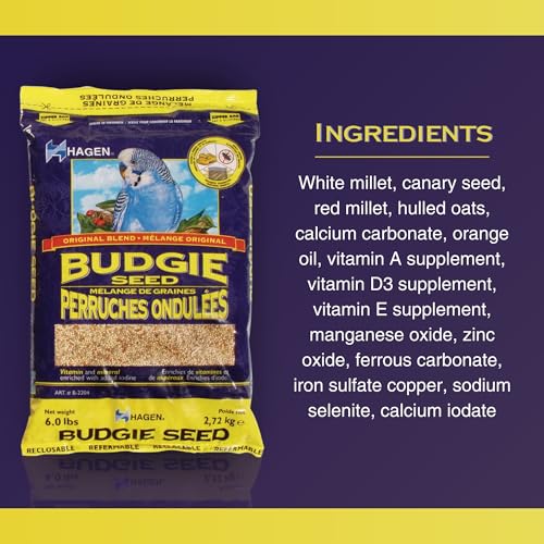 Hagen Parakeet/Budgie Staple VME Seed – Premium Blend, Nutritionally Balanced, Fortified with Vitamins & Minerals, Dust-Free Mix for Budgies, 6 lb Bag