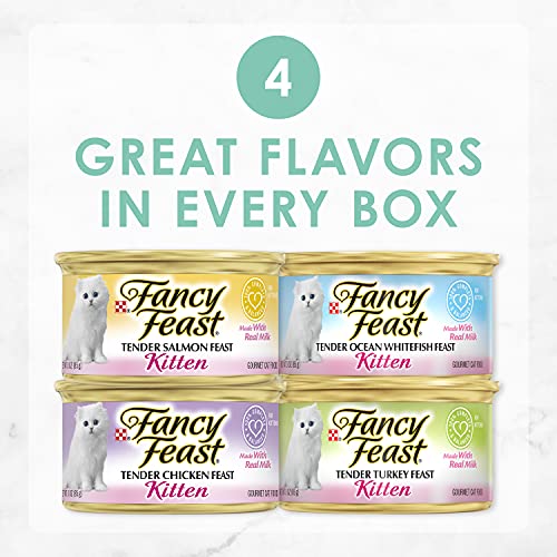 Purina Fancy Feast Tender Ocean Whitefish, Turkey, Chicken and Salmon Feasts Wet Kitten Food Variety Pack - (Pack of 24) 3 oz. Boxes