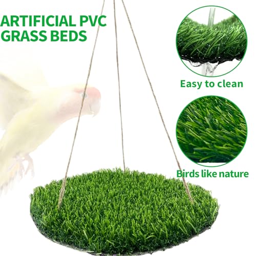 FlidRunest Large Bird Foraging Mat Toys, Natural Bird Grass Hammock Swing Toy with Hooks, Climbing Perch Hanging Toy for Parakeets, Parrot, Cockatiels, Bearded Dragon, Snake