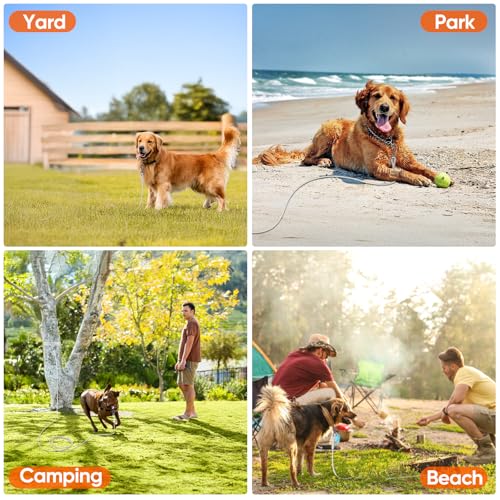 Tresbro 15FT Reflective Tie Out Cable for Dogs Up to 250 Pounds, Steel Wire Lead Leash Cable with Stainless Dual Fix Buckle, Lightweight and