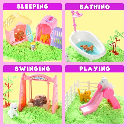 Carolart Pet Sensory bin,Dog and Cat Sandbox for Kids,Kids Play Sand Kit,Pet Play Set with Sensory Sand,Pet Care Play Set,Role Pretend Play Beach Toy Birthday Gift for Girls Boys 3 4 5 6 Years Old