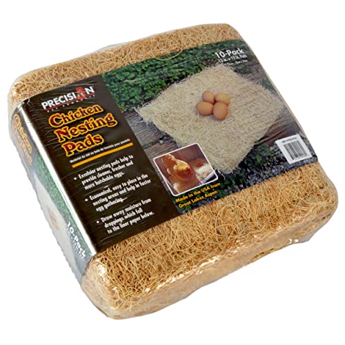 PRECISION PET Chicken Nesting Pads by Petmate – 13” x 13” Premium Chicken Bedding Fit Most Nesting Boxes – 10 Pack,Beige, Made in USA