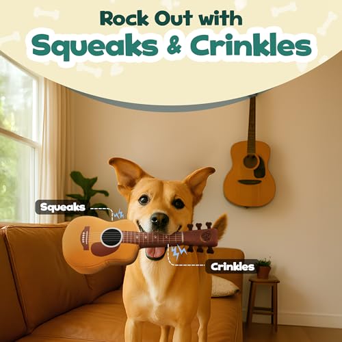 PUPROAR Guitar Dog Toy, Funny Plush Squeaky Puppy Gift, Unique Birthday Gift for Small, Medium & Large Breeds