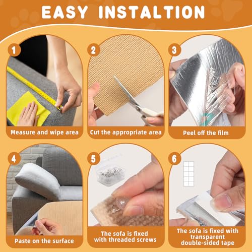 4pack Cat Scratch Couch Furniture and Wall Protector | Adhesive Cat Scratch Pad for Covering Cat Tower, DIY Climbing Cat Scratcher Couch Protector from Cat Claws Scratching (Khaki)